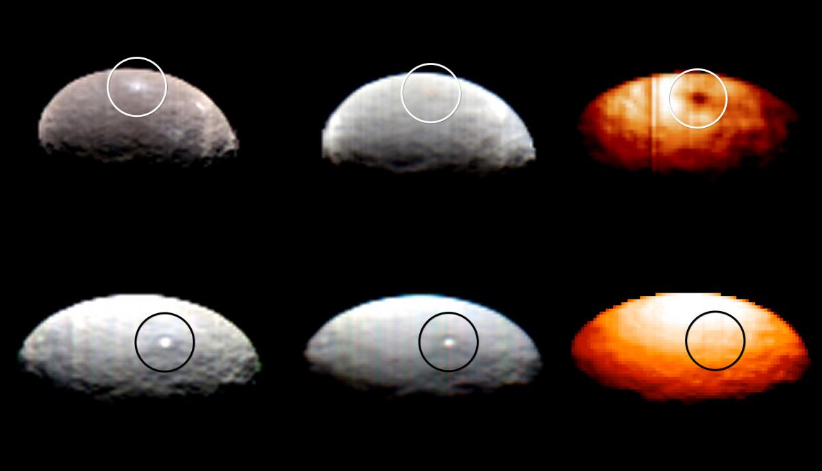 Ceres bright spots visible ir and far ir.jpg